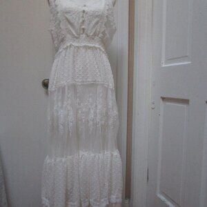 White Sheilay Gauze and Lace Sleeveless Maxi Dress Spotless, M